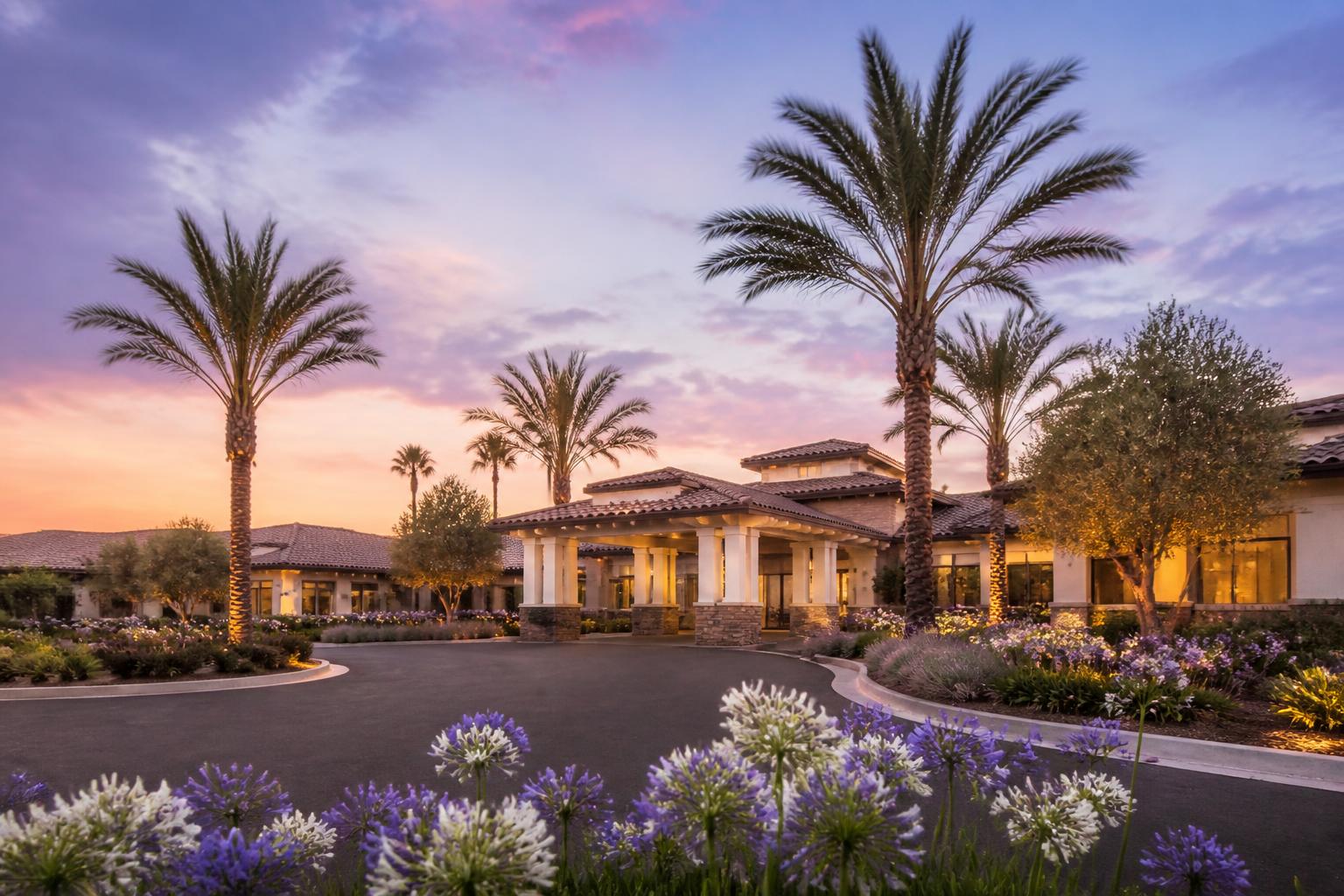 Exterior of an assisted living facility in North Hollywood with gardens